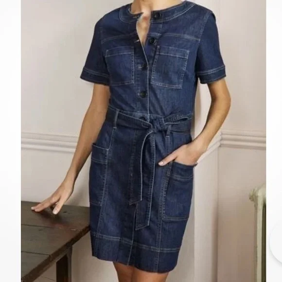 designer denim dress Sleeveless Tencel Denim Dress, MIDDLE BLUE / XS